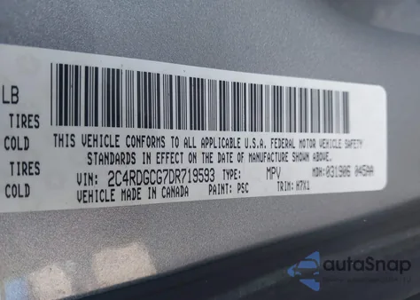 2013 Dodge Grand Caravan Sxt из США, поврежденный, VIN 2C4RDGCG7DR719593